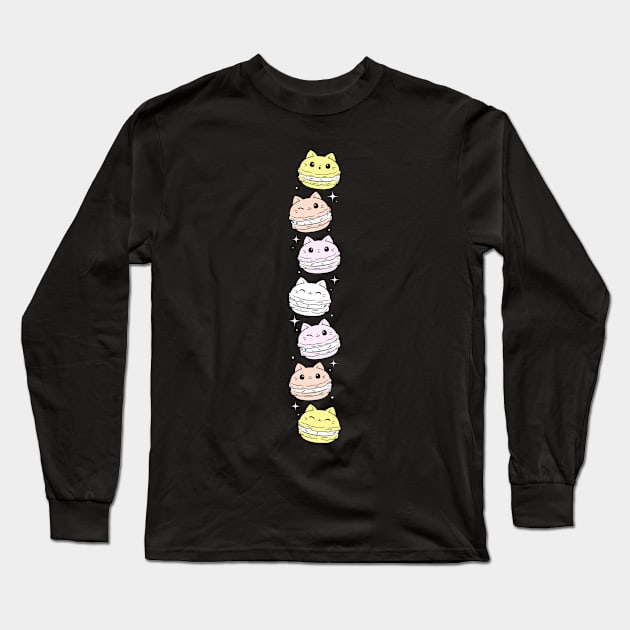 Pangender Pride Flag Month Cute Cat Kawaii Macaron Long Sleeve T-Shirt by Graphic Monster